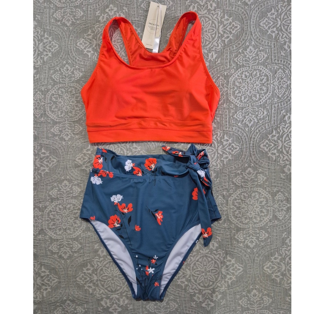 Dokotoo Womens High Waisted Bikini Set Orange Floral Two Piece Swimsuit New M